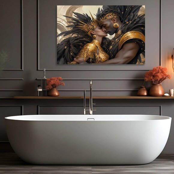 Vintage style African king and queen picture art wall decorationWooden FraCmed - Picture 4 of 7